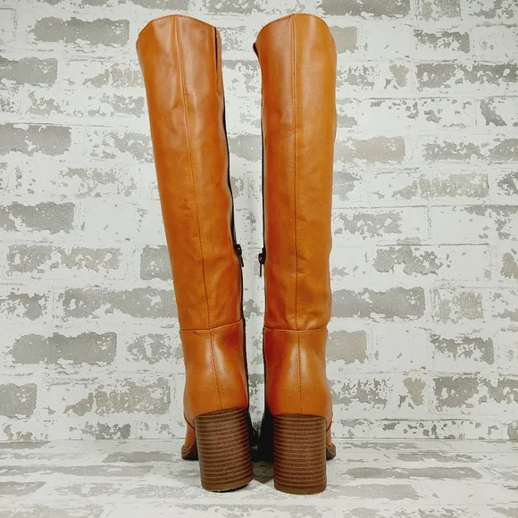 NEW ZODIAC Riona Block-Heel Faux Leather Brown Riding Boots F534