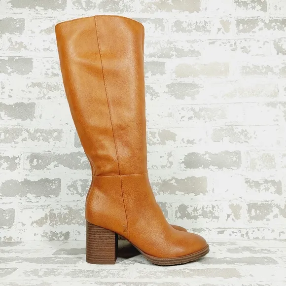 NEW ZODIAC Riona Block-Heel Faux Leather Brown Riding Boots F534