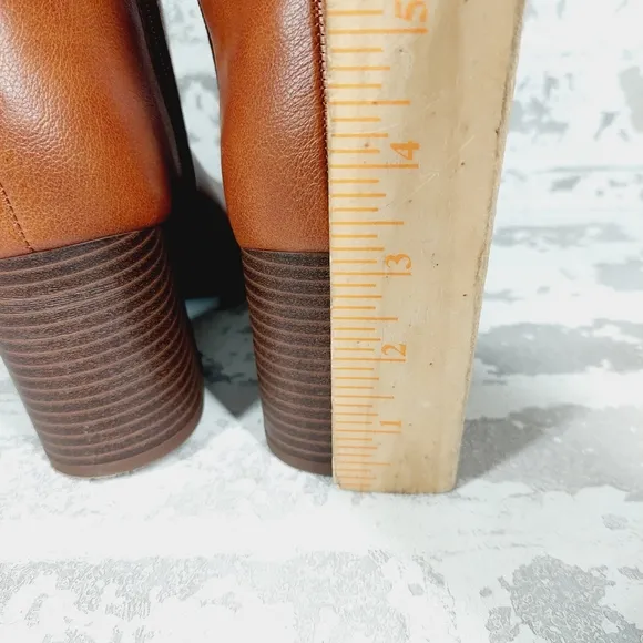 NEW ZODIAC Riona Block-Heel Faux Leather Brown Riding Boots F534