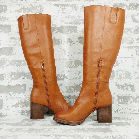 NEW ZODIAC Riona Block-Heel Faux Leather Brown Riding Boots F534