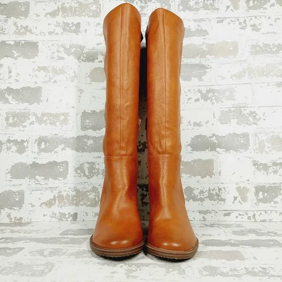 NEW ZODIAC Riona Block-Heel Faux Leather Brown Riding Boots F534
