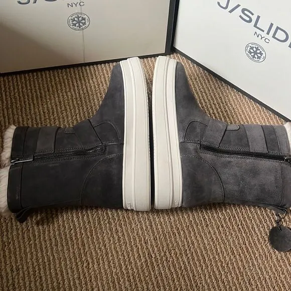 New J/slides faux fur waterproof boots gray suede 8.5