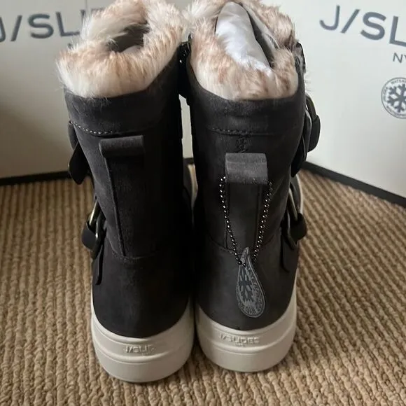 New J/slides faux fur waterproof boots gray suede 8.5