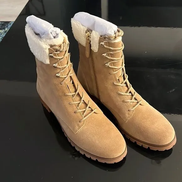 NEW Kate Spade Rafferty Faux Shearling Trim Suede Ankle Boots 8.5