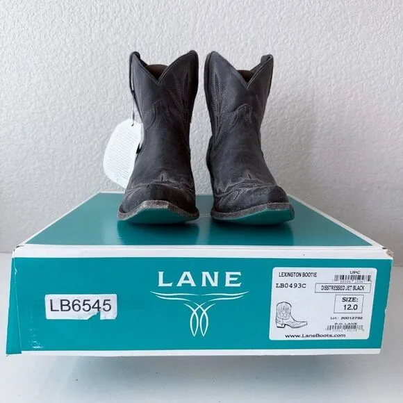 NEW Lane LEXINGTON Womens Cowboy Bootie 12 Black Leather Western Cowgirl Boots