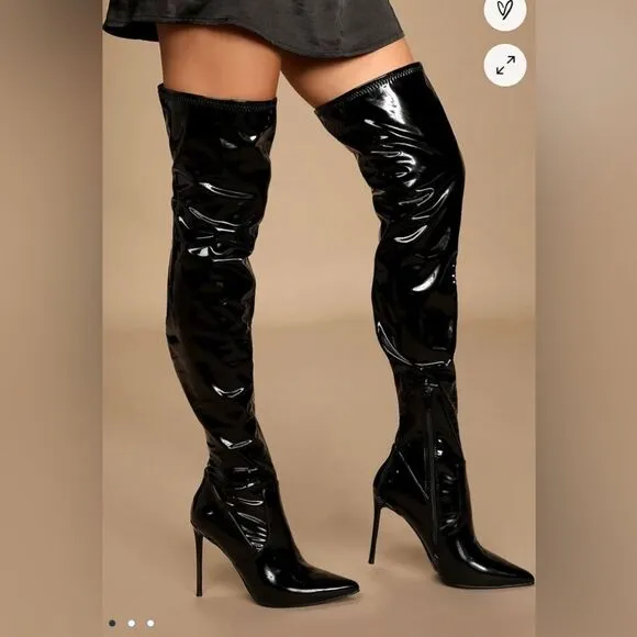 NEW Steve Madden Viktory black patent pointed toe over the knee heels boots 8.5