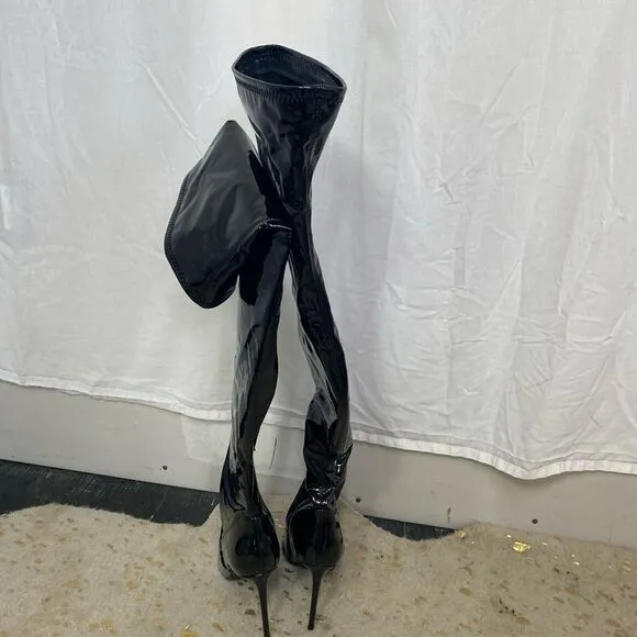 NEW Steve Madden Viktory black patent pointed toe over the knee heels boots 8.5