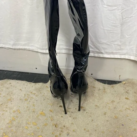 NEW Steve Madden Viktory black patent pointed toe over the knee heels boots 8.5