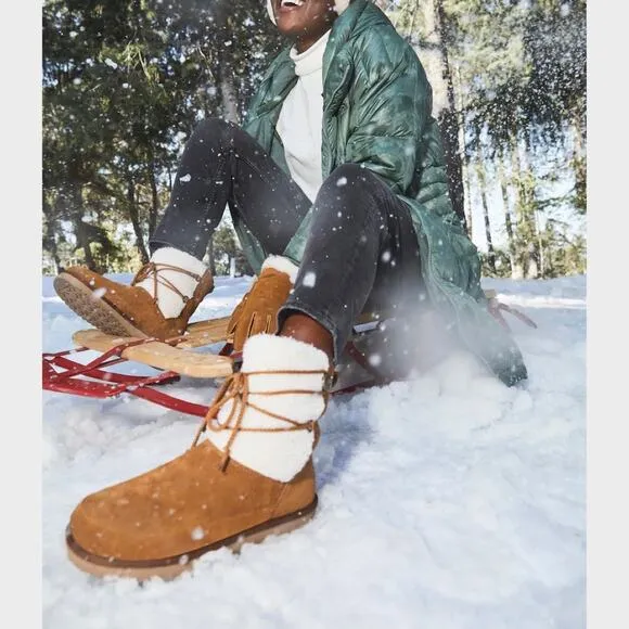 NIB Koolaburra by UGG 9 40 Michon Short Boots Bootie Suede Faux Fur Chestnut Tan