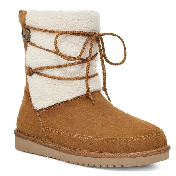 NIB Koolaburra by UGG 9 40 Michon Short Boots Bootie Suede Faux Fur Chestnut Tan