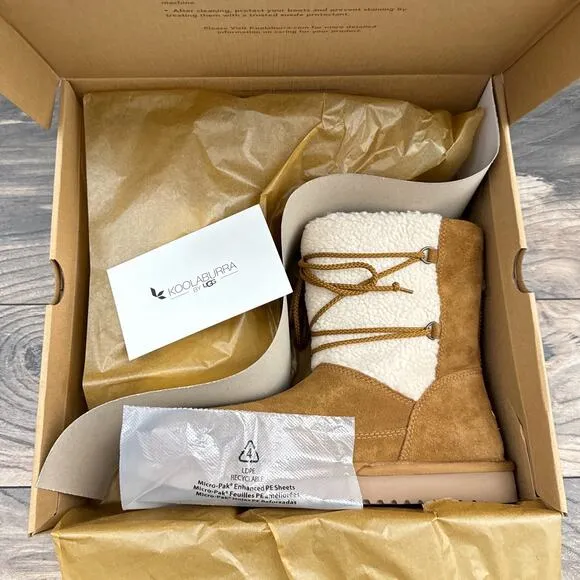 NIB Koolaburra by UGG 9 40 Michon Short Boots Bootie Suede Faux Fur Chestnut Tan