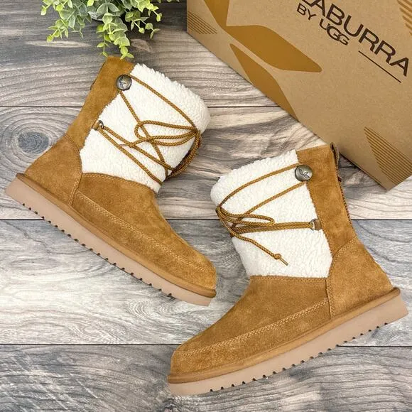 NIB Koolaburra by UGG 9 40 Michon Short Boots Bootie Suede Faux Fur Chestnut Tan
