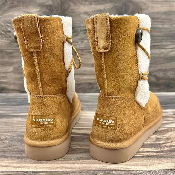 NIB Koolaburra by UGG 9 40 Michon Short Boots Bootie Suede Faux Fur Chestnut Tan