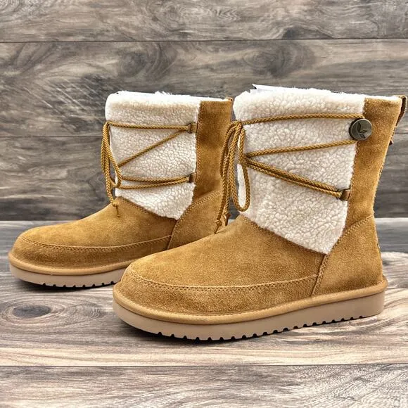 NIB Koolaburra by UGG 9 40 Michon Short Boots Bootie Suede Faux Fur Chestnut Tan