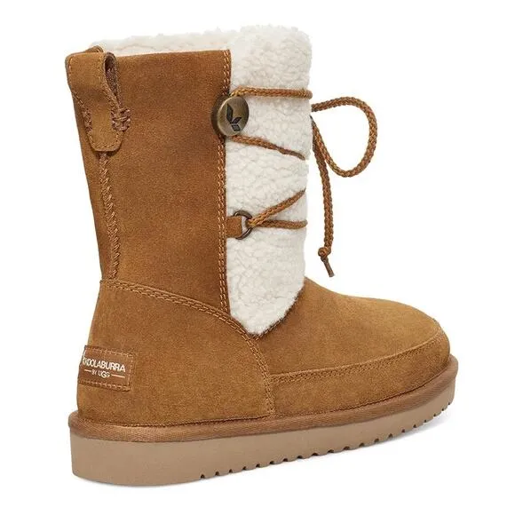 NIB Koolaburra by UGG 9 40 Michon Short Boots Bootie Suede Faux Fur Chestnut Tan