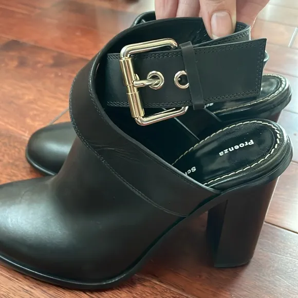 NIB Proenza Schouler Italy Janis Black Leather Ankle Strap Mule Booties