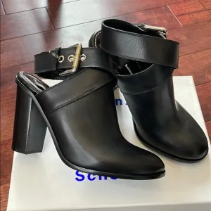 NIB Proenza Schouler Italy Janis Black Leather Ankle Strap Mule Booties