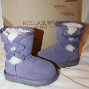 NIB‎ UGG KOOLABURRA GIRL'S CLASSIC SHORT BOW SUEDE FUR BOOTS PURPLE 5 TODDLER