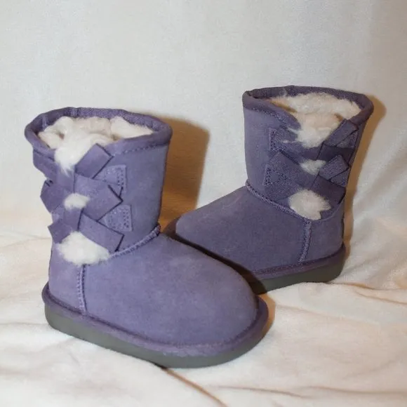 NIB‎ UGG KOOLABURRA GIRL'S CLASSIC SHORT BOW SUEDE FUR BOOTS PURPLE 5 TODDLER