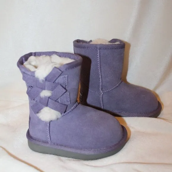 NIB‎ UGG KOOLABURRA GIRL'S CLASSIC SHORT BOW SUEDE FUR BOOTS PURPLE 5 TODDLER
