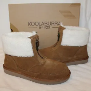 NIB UGG KOOLABURRA WOMEN'S SUEDE SHEARLING ANKLE‎ FUR CUFFED BOOTS CHESTNUT