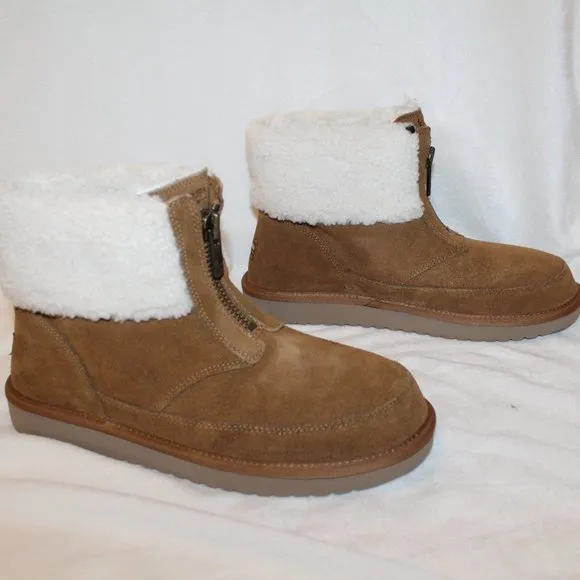 NIB UGG KOOLABURRA WOMEN'S SUEDE SHEARLING ANKLE‎ FUR CUFFED BOOTS CHESTNUT