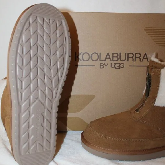NIB UGG KOOLABURRA WOMEN'S SUEDE SHEARLING ANKLE‎ FUR CUFFED BOOTS CHESTNUT