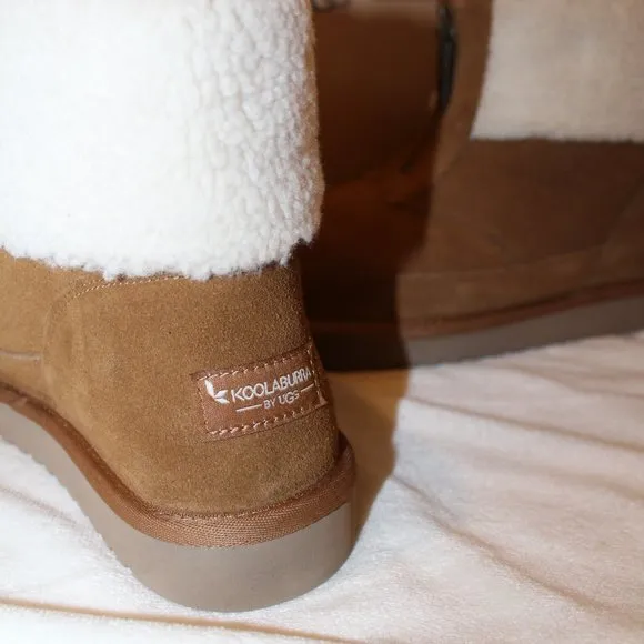 NIB UGG KOOLABURRA WOMEN'S SUEDE SHEARLING ANKLE‎ FUR CUFFED BOOTS CHESTNUT