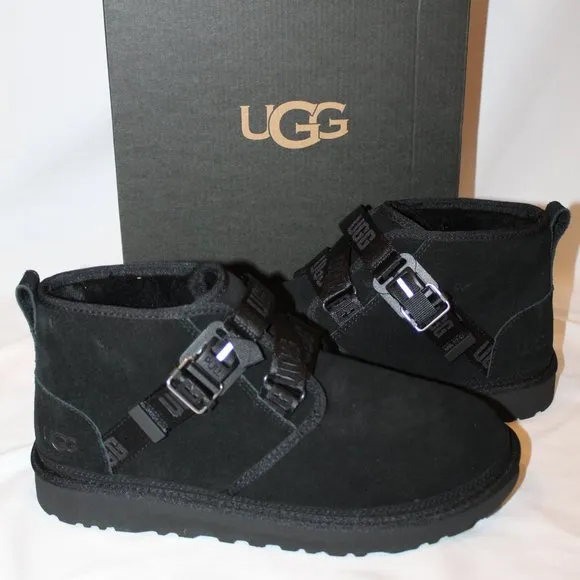 NIB UGG MEN'S QUICKCLICK NEUMEL CHUKKA SUEDE SHEARLING LINED ANKLE‎ BOOTS BLACK
