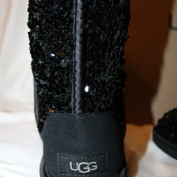 NIB UGG STELLAR SEQUIN CLASSIC SHORT SHEARLING‎ LINED BOOTS