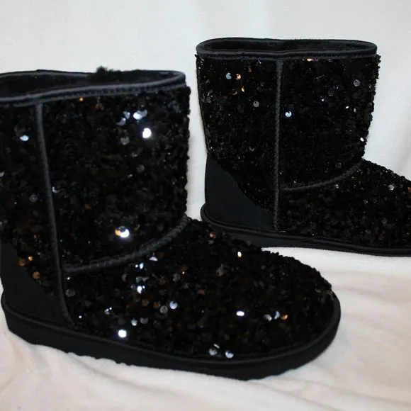 NIB UGG STELLAR SEQUIN CLASSIC SHORT SHEARLING‎ LINED BOOTS