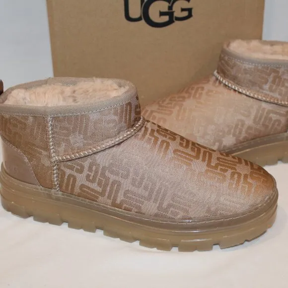 NIB‎ UGG ULTRA MINI MONOGRAM TAN WOMEN'S BOOTS