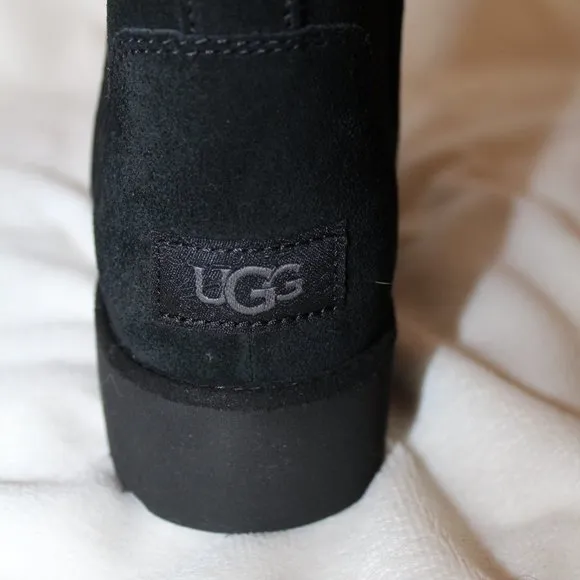 NIB UGG WOMEN'S KRISTIN SUEDE AND SHEARLING SLIM STYLE MINI BOOTS BLACK‎