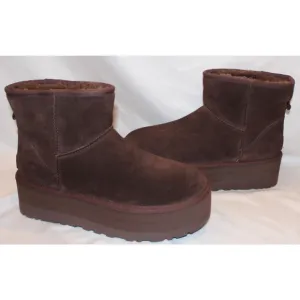NIB‎ UGG WOMEN'S MINI PLATFORM SUEDE SHEARLING LINED ANKLE BOOTS 9 BCDR BROWN