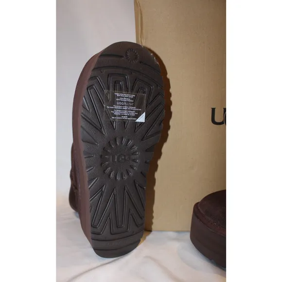 NIB‎ UGG WOMEN'S MINI PLATFORM SUEDE SHEARLING LINED ANKLE BOOTS 9 BCDR BROWN