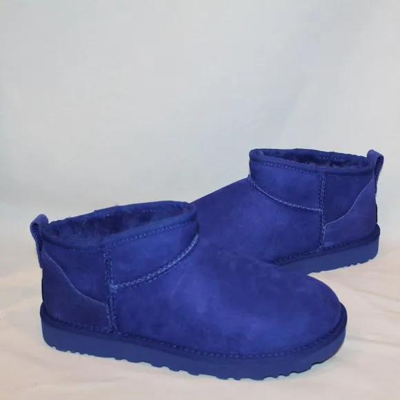 NIB UGG WOMEN'S SUEDE‎ SHEARLING LINED ULTRA MINI ANKLE BOOTS PURPLE
