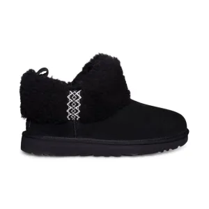 NIB UGG WOMEN'S ULTRA MINI SUEDE SHEARLING‎ BRAID ACCENT ANKLE BOOTS BLACK