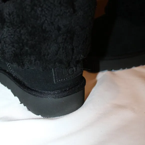 NIB UGG WOMEN'S ULTRA MINI SUEDE SHEARLING‎ BRAID ACCENT ANKLE BOOTS BLACK