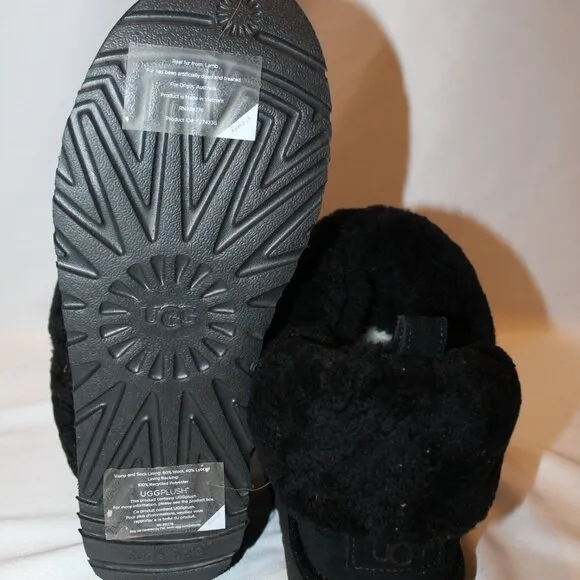 NIB UGG WOMEN'S ULTRA MINI SUEDE SHEARLING‎ BRAID ACCENT ANKLE BOOTS BLACK