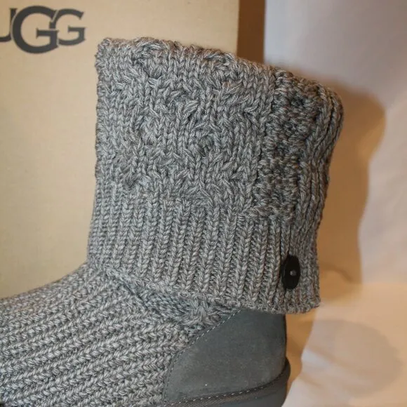 NIB UGG YOUTH 5 6 WOMEN'S 7 8‎ TALL CARDY KNIT GRAY BOOTS