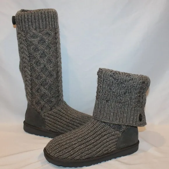 NIB UGG YOUTH 5 6 WOMEN'S 7 8‎ TALL CARDY KNIT GRAY BOOTS