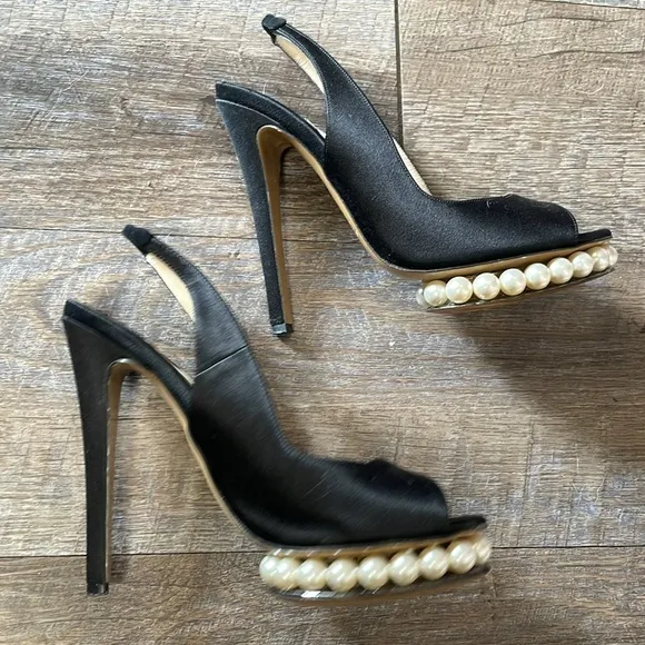 Nicholas Kirkwood Casati satin peep toe Slingback pearl platform stiletto Heels
