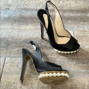 Nicholas Kirkwood Casati satin peep toe Slingback pearl platform stiletto Heels