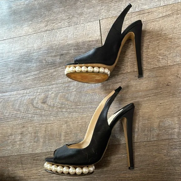 Nicholas Kirkwood Casati satin peep toe Slingback pearl platform stiletto Heels