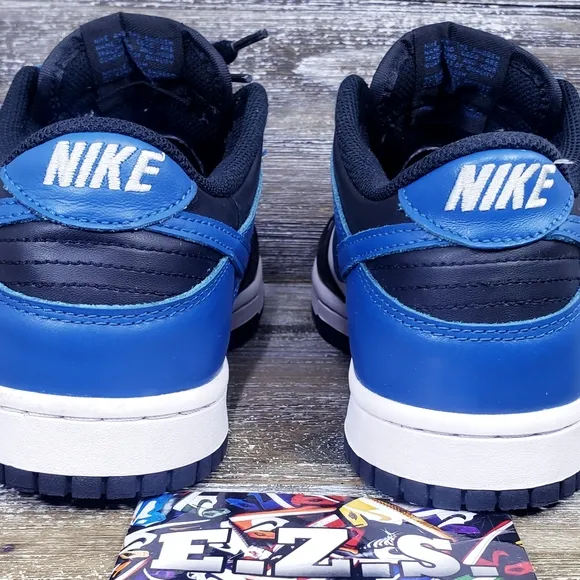 Nike Dunk Low Sneakers Leather DH9765-104 White Blue Black Youth Size 7