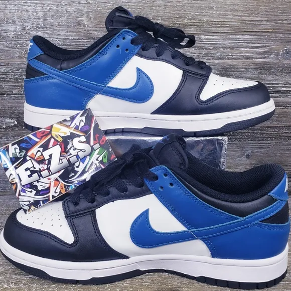 Nike Dunk Low Sneakers Leather DH9765-104 White Blue Black Youth Size 7