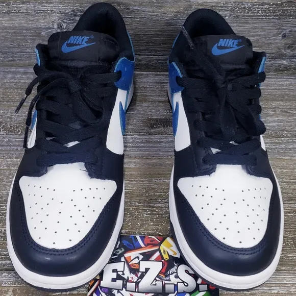 Nike Dunk Low Sneakers Leather DH9765-104 White Blue Black Youth Size 7