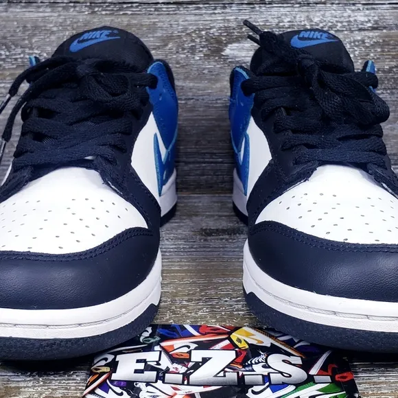 Nike Dunk Low Sneakers Leather DH9765-104 White Blue Black Youth Size 7