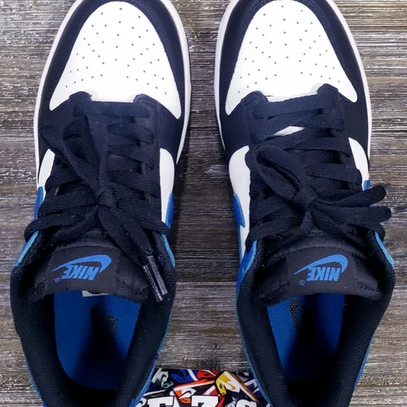 Nike Dunk Low Sneakers Leather DH9765-104 White Blue Black Youth Size 7