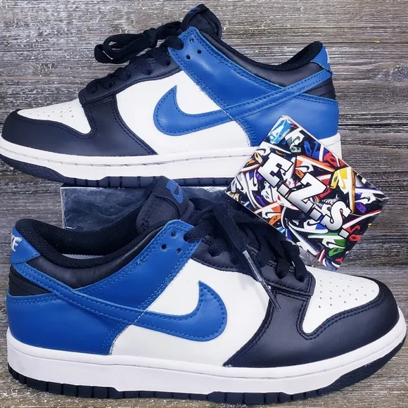 Nike Dunk Low Sneakers Leather DH9765-104 White Blue Black Youth Size 7
